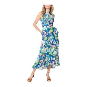 J. McLaughlin Miramar Floral Reef Linen Ruffle Wrap Dress